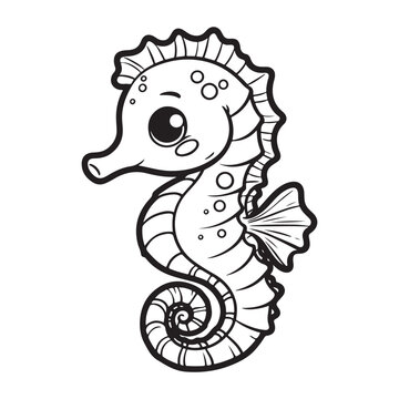 recommend clip art: Line art of seahorse cartoon vector illustration
