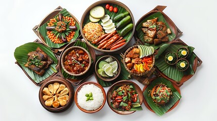 Fototapeta premium Delicious Indonesian Culinary Spread on a White Background in Stunning 8K Resolution