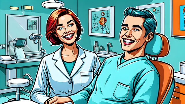 Fototapeta Pop art artistic image of dentist, Generative AI