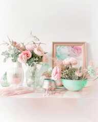 Elegant Minimalist Workspace for International Women's Day with Inspirational Themes and Fresh Flowers