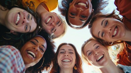 A group of diverse women huddle together, smiling. AIG535