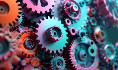 Abstract 3D Render of Interconnected Cogs and Gears