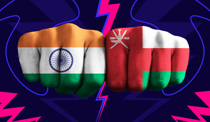 India VS Oman T20 Cricket World Cup 2024 concept match template banner vector illustration design....