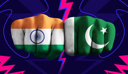 India VS Pakistan T20 Cricket World Cup 2024 concept match template banner vector illustration design. Flags painted on hand with colorful background