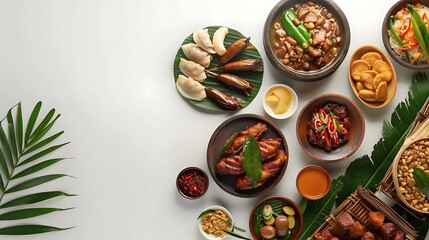 Authentic Indonesian Food Spread in High Definition 8K Quality on White Background