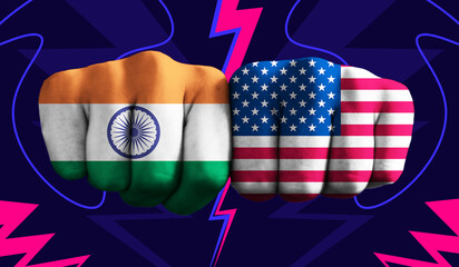 India VS United States T20 Cricket World Cup 2024 concept match template banner vector illustration design. Flags painted on hand with colorful background