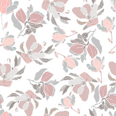 Magnolia branch vector. Flowering magnolia isolated on a white background as a blank for designers