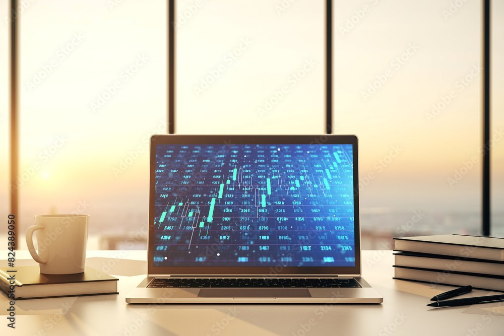 Aufkleber computer monitor with abstract creative analytics data spreadsheet, analytics and analysis concept. 