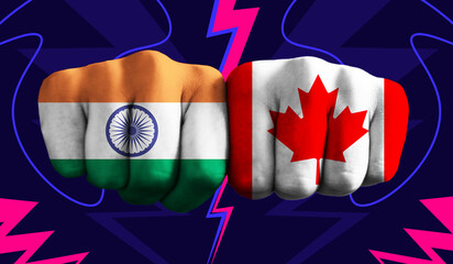 India VS Canada T20 Cricket World Cup 2024 concept match template banner vector illustration design. Flags painted on hand with colorful background