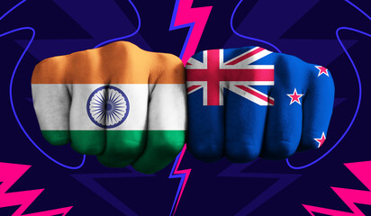 India VS New Zealand T20 Cricket World Cup 2024 concept match template banner vector illustration...
