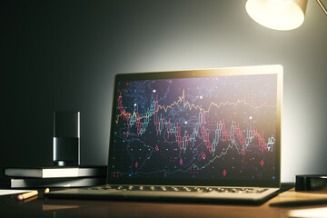 Modern computer screen with abstract financial diagram, banking and accounting concept. 3D Rendering