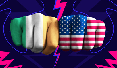 Ireland VS United States T20 Cricket World Cup 2024 concept match template banner vector illustration design. Flags painted on hand with colorful background