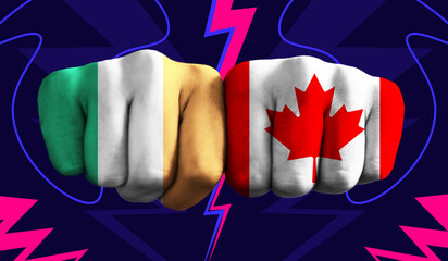 Ireland VS Canada T20 Cricket World Cup 2024 concept match template banner vector illustration design. Flags painted on hand with colorful background
