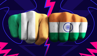 Ireland VS India T20 Cricket World Cup 2024 concept match template banner vector illustration design. Flags painted on hand with colorful background