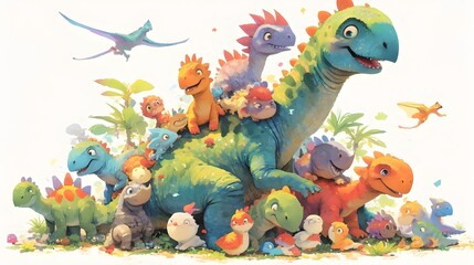 Obraz premium Adorable Baby Dinosaurs Exploring a Whimsical Toy Filled Pastel Wonderland