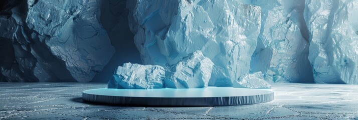Cold Winter's Icy Podium: A Mountainous Iceberg Landscape Display for Product Showcase