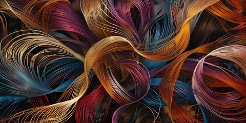 Threads of various sizes and shapes weave together in a harmonious dance, creating a rich tapestry of interwoven beauty.