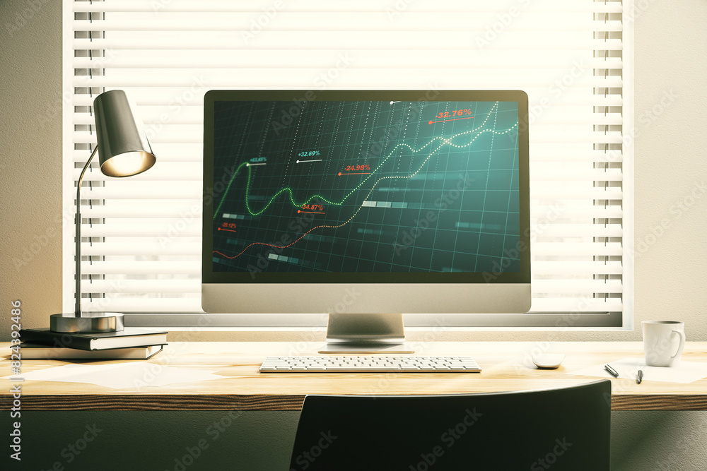Aufkleber abstract creative stats data concept on modern laptop screen. 3d rendering