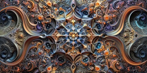 Witness a symphony of intertwining elements forming a breathtakingly elaborate and captivating pattern.