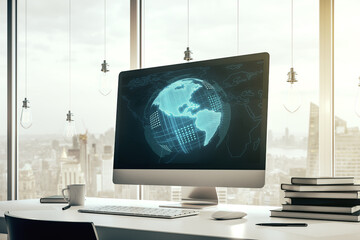 America map on modern computer monitor, big data and digital technology concept. 3D Rendering