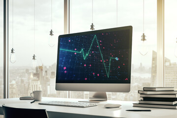 Creative abstract heart rate sketch on modern laptop monitor, Medicine and healthcare concept. 3D Rendering