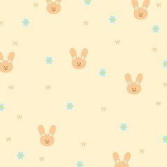 Illustration of bunny, flower, ribbon for animal print, background, girly pattern, kid cloth, gift wrap, packaging, fabric, wallpaper, backdrop, women textile, garment, easter, duvet, blanket, picnic
