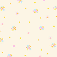 Illustration of flowers on a creamy background for floral print, girly pattern, kid clothes, gift wrap, packaging, fabric, wallpaper, backdrop, women textile, garment, nature, garden, spring, summer