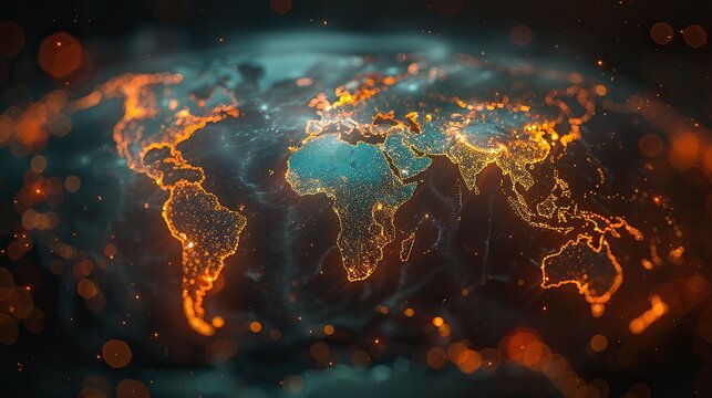 Cloud networks spanning across the globe. stock photo