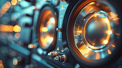 commercial photo, close-up, media room gadgets, bottom view, soft light