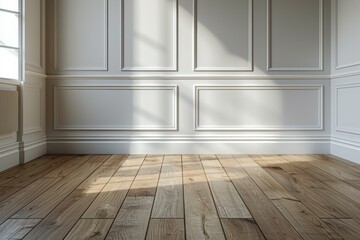 Naklejka premium Empty bedroom interior background wooden floor created with Generative AI