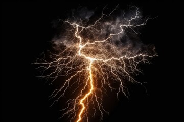 a golden flash of lightning against a dark backdrop, symbolizing the raw power and energy of a thunderstorm.