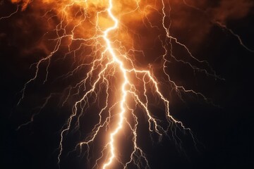 a golden flash of lightning against a dark backdrop, symbolizing the raw power and energy of a thunderstorm.