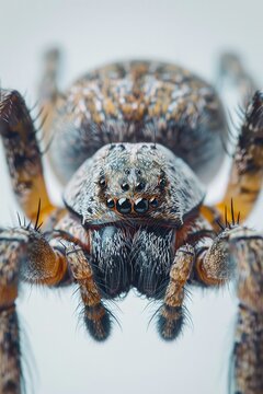 A detailed macro shot of a funnelweb spider on a white background