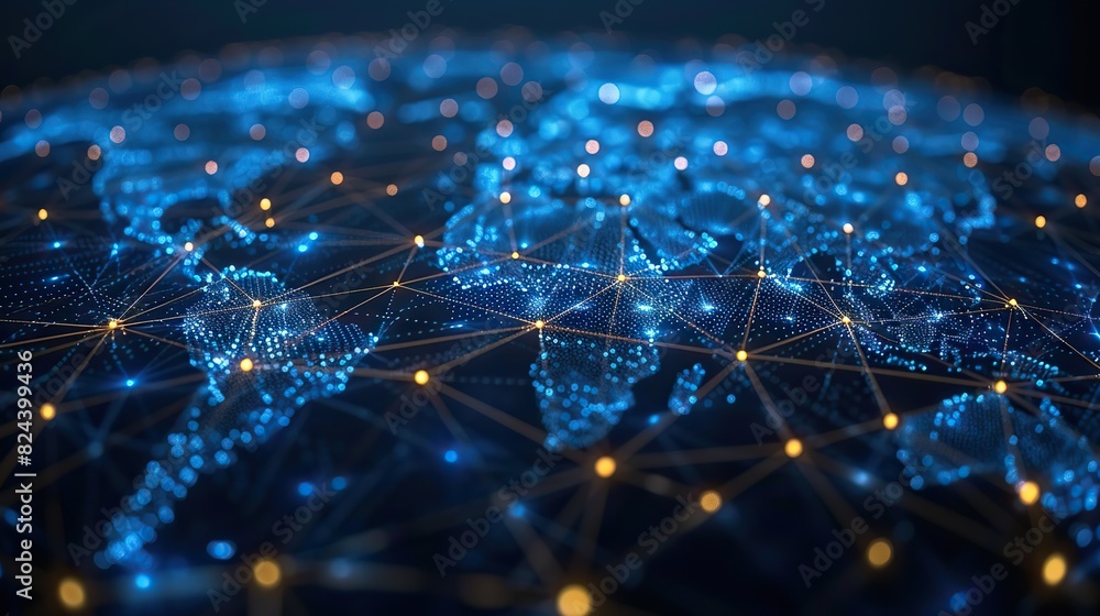Poster a global mesh network with highlighted connection points. image
