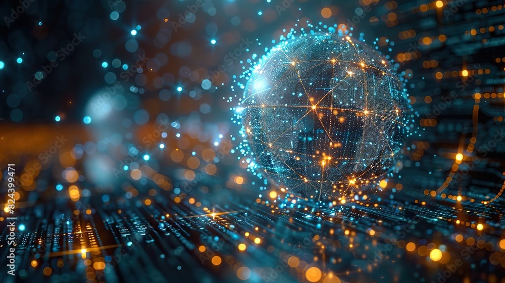 Poster artificial intelligence managing global data flow. stock photo