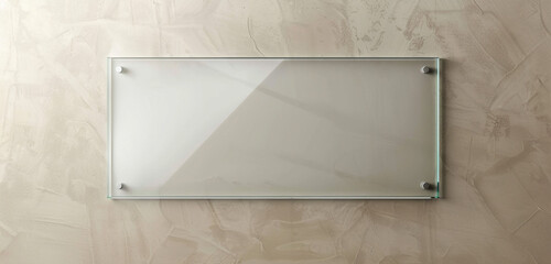 Blank glass name plate on a light beige wall, isolated on transparent background, realistic 3D vector visualization