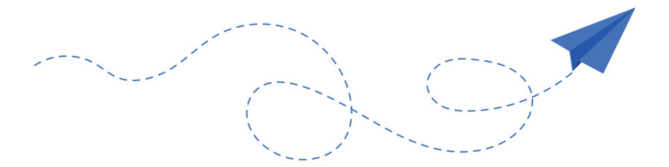 Blue paper plane with dotted path. Vector design element. paper plane flying on white background. eps 10 © Quirk Craft Studio