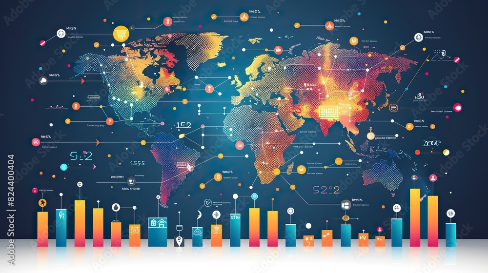 Aufkleber global data analytics represented by interconnected charts. stock image