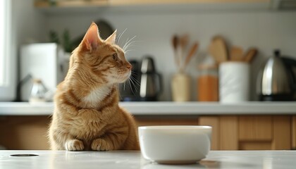 Ginger Cat Eat From Bowl At Home