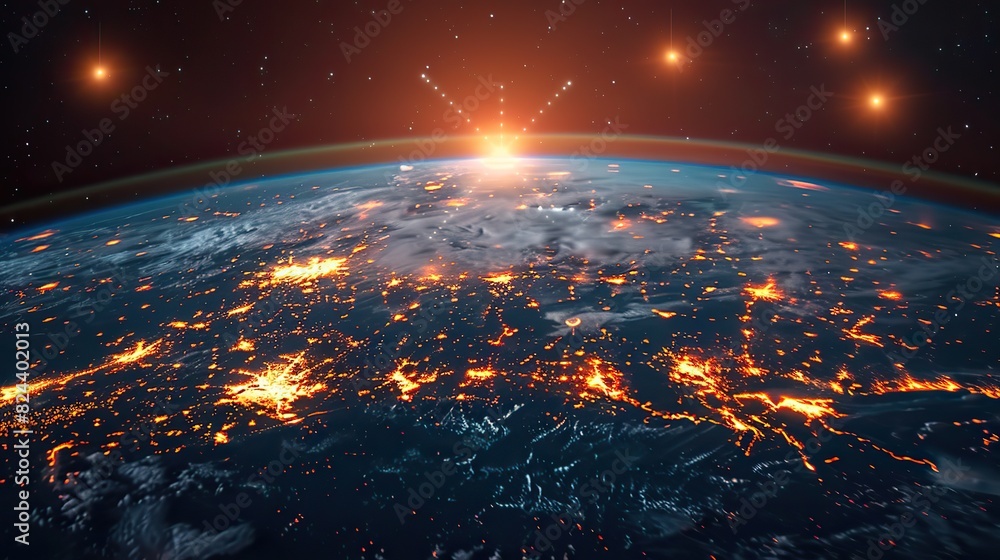 Poster augmented reality showing real-time global data flow. stock image