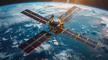 Obraz premium Satellite links ensuring global communication coverage. stock photo