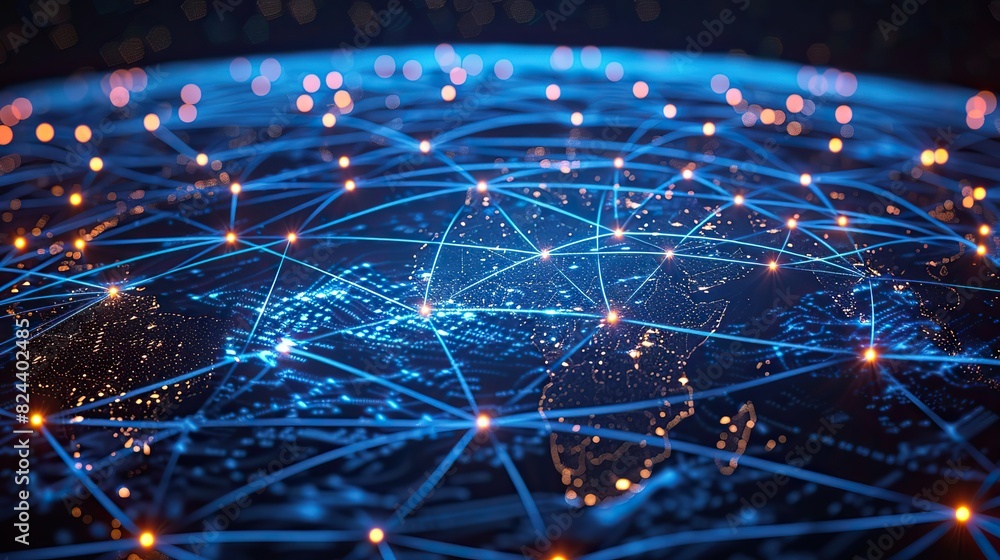 Poster internet backbone illustrated with global connection lines. image