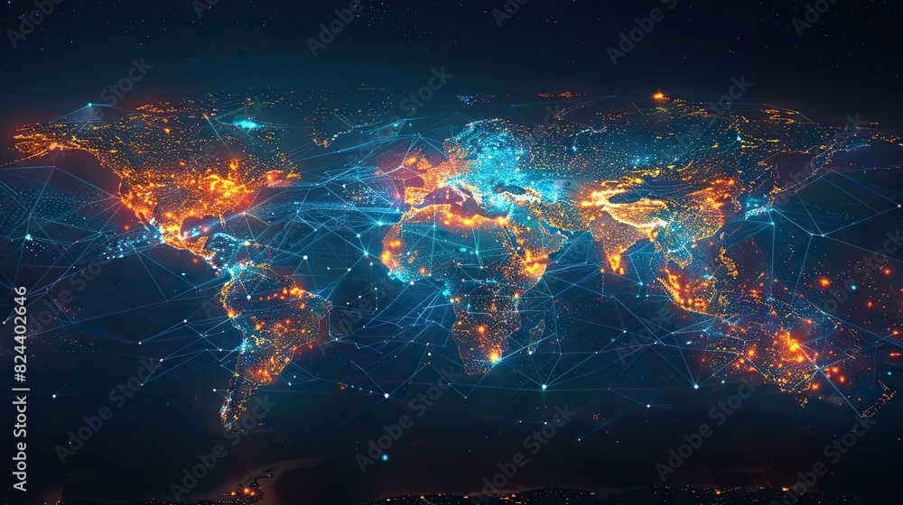 Poster interactive global map showing data transfer routes. image