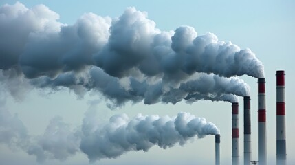 A factory complex with multiple chimneys emitting dark smoke, showcasing the significant air pollution generated by industrial activities.