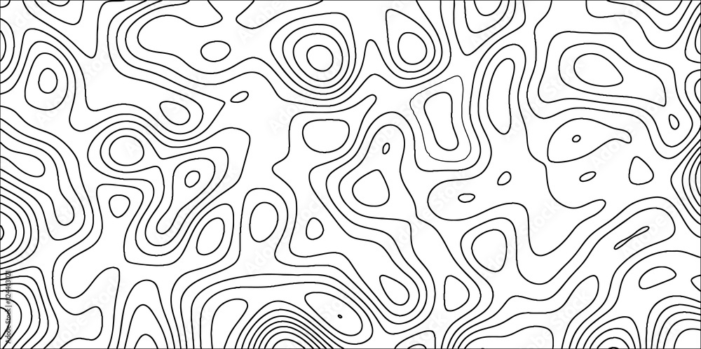 Poster Topographic map in contour line and ocean topographic line map with curvy wave isolines. Geographic curved reliefs background.  Paper Texture Imitation of a Geographical map shades. 