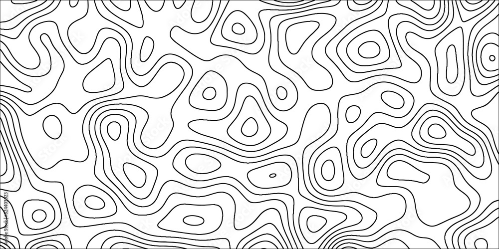 Poster topographic map in contour line and ocean topographic line map with curvy wave isolines. geographic 