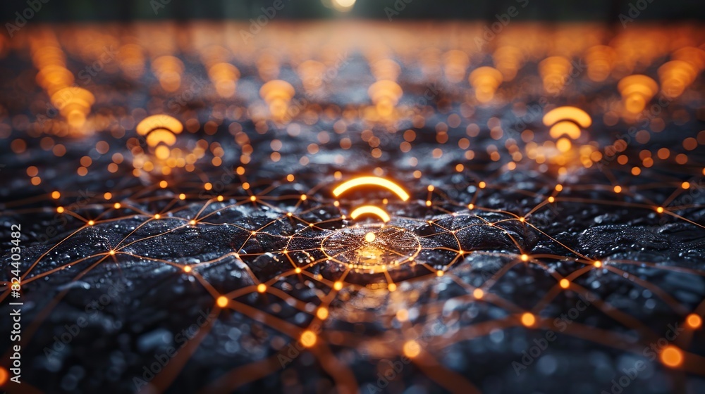 Poster global wireless network icons connecting users. image