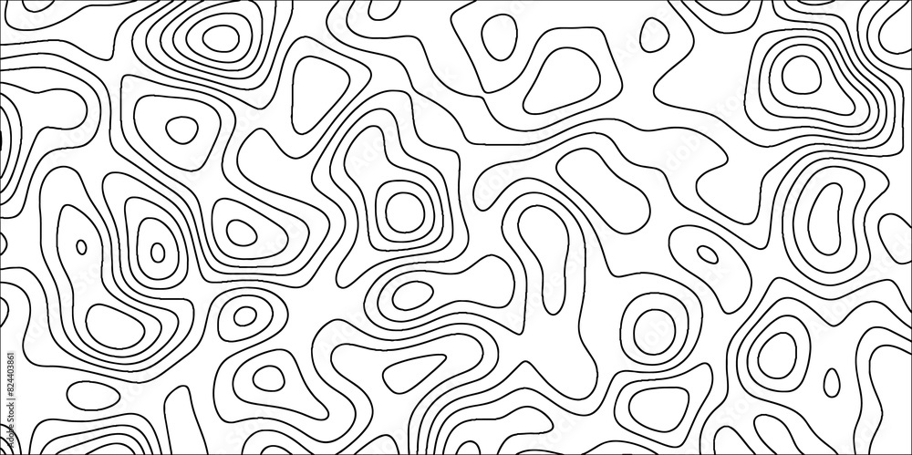 Poster Topographic map in contour line and ocean topographic line map with curvy wave isolines. Geographic curved reliefs background.  Paper Texture Imitation of a Geographical map shades. 