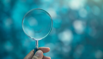 A hand holding a magnifying glass over a blue background by AI generated image