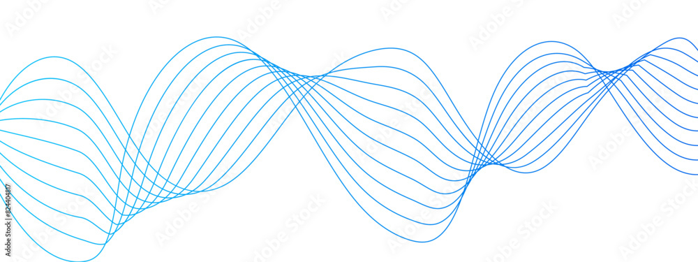 Aufkleber Technology Abstract wave flowing lines isolated on white background.  Blue colored sound wave lines. Energy flow Frequency digital wave line. Data transmission technology and sound wave.